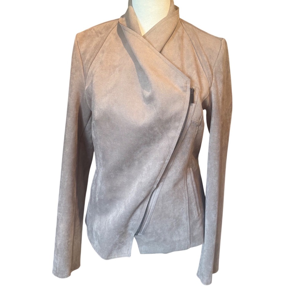 KUT from the Kloth Taupe Faux Suede Asymmetrical Zip Moto Jacket Small KJ42701